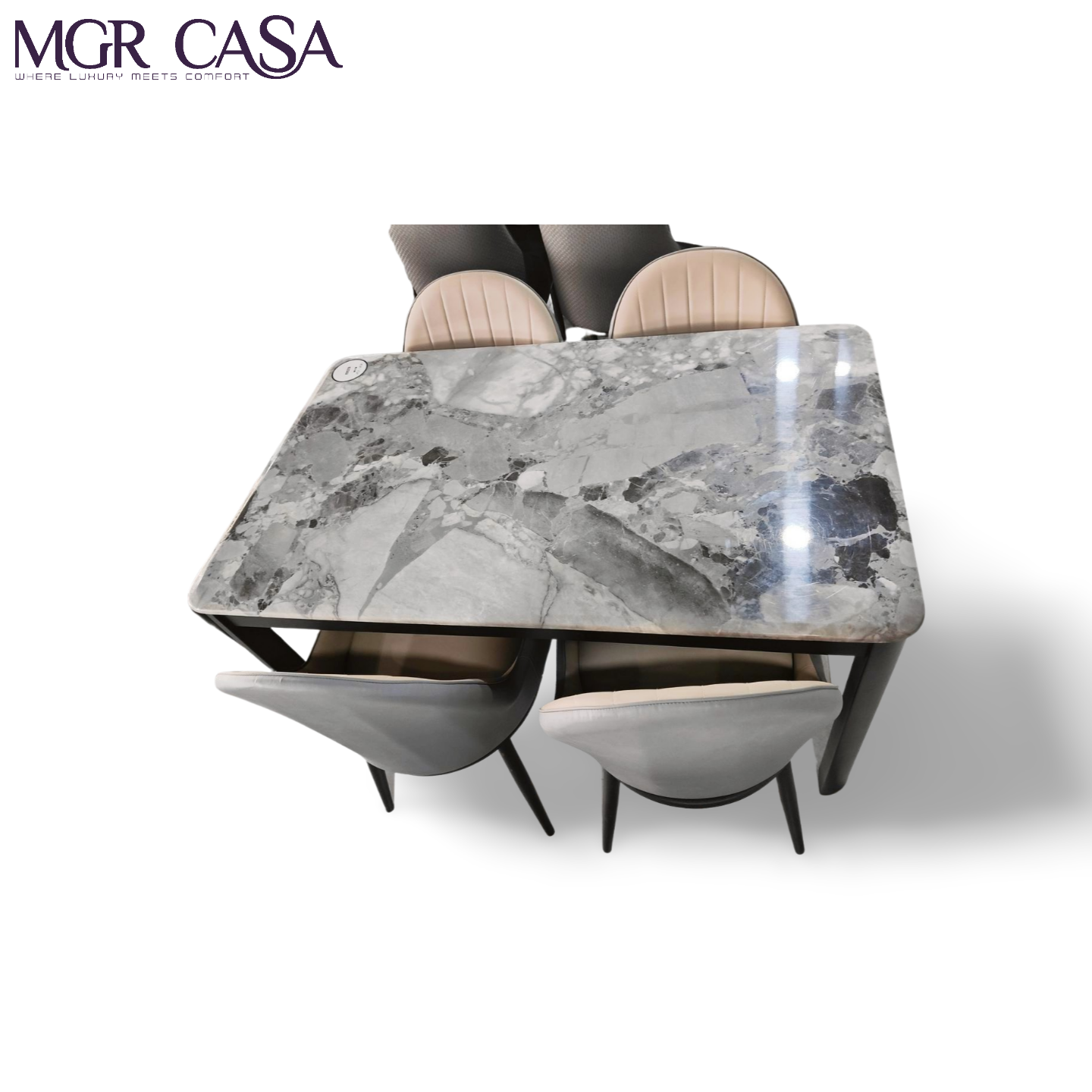 MGR MARBLE TOP METAL BASE 4 SEATER  IMPORTED DINING TABLE SET