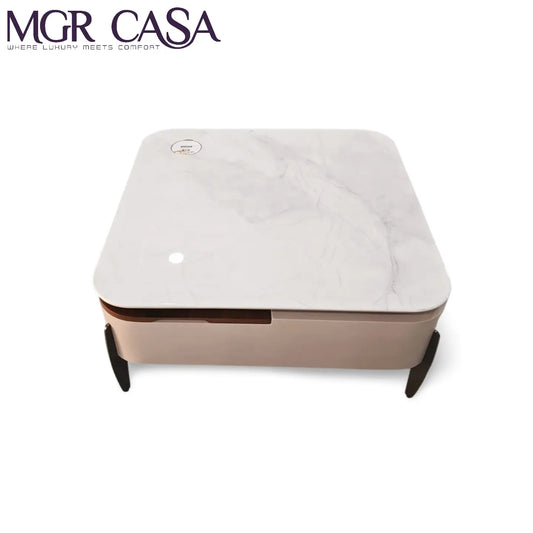 MGR MARBLE ROTATING TOP , WOODEN BASE , HYDROLIC HIDDEN STORAGE CENTER TABLE MGR CASA\\