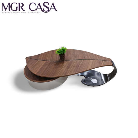 MGR WOODEN TOP PAN SHAPE BASE: METAL AND WOOD ELEGENT DESIGN CENTER TABLE