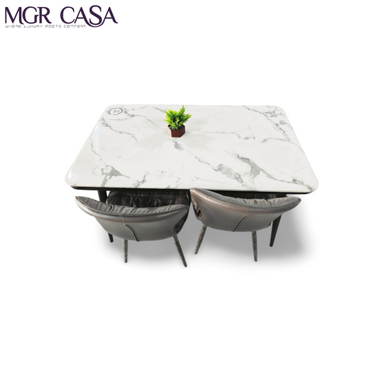 MGR MARBLE TOP METAL BASE 4 SEATER  IMPORTED DINING TABLE SET