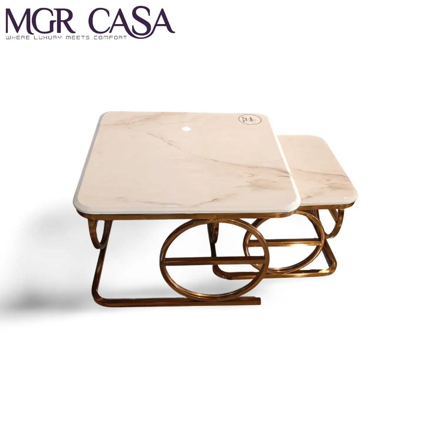 MGR NEW SQUARE ARTIFICIAL MARBLE SSPVD BASE TOP SET OF TWO CENTER TABLE SET MGR CASA