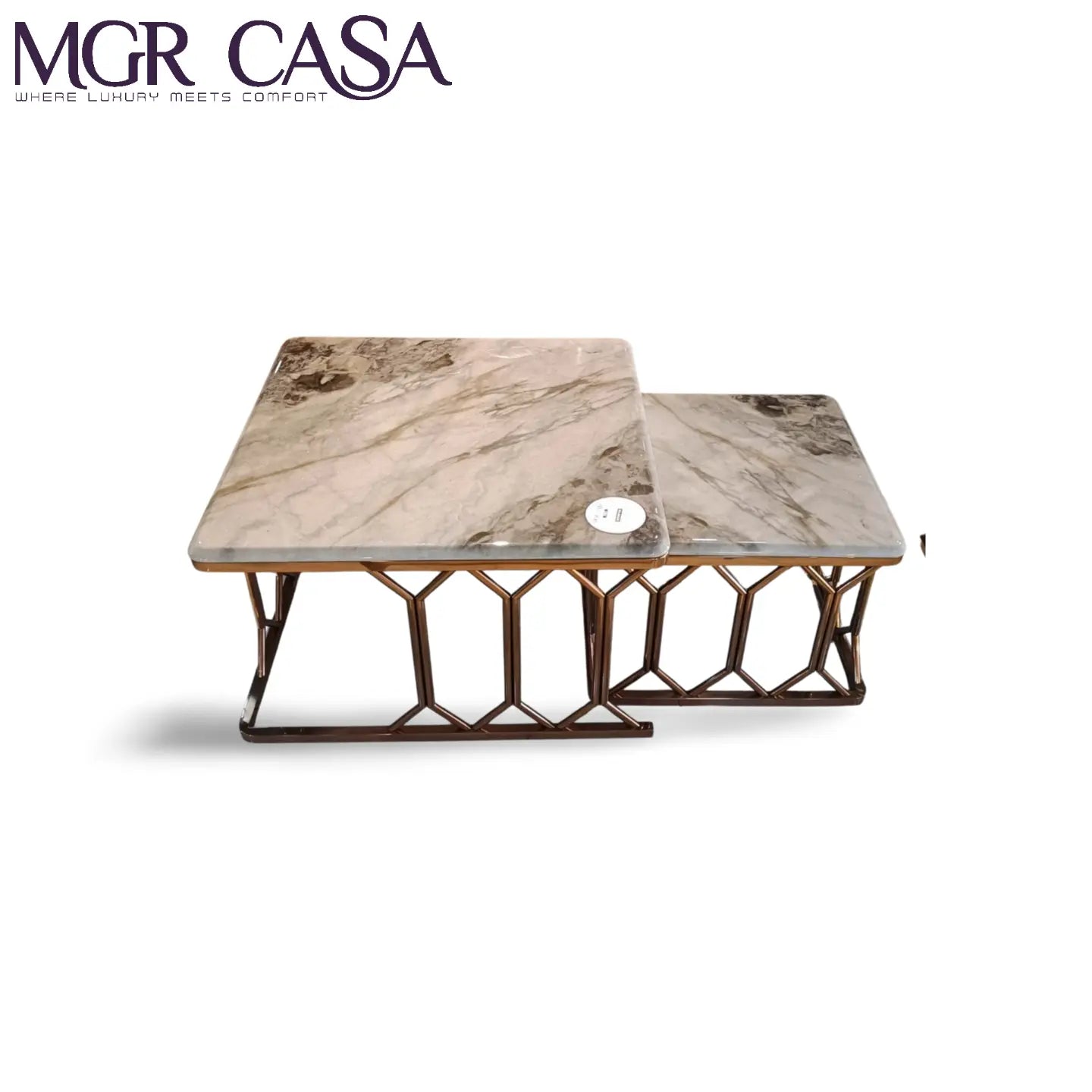 MGR TRENDING SQUARE ARTIFICIAL MARBLE SSPVD BASE TOP SET OF TWO CENTER TABLE SET MGR CASA