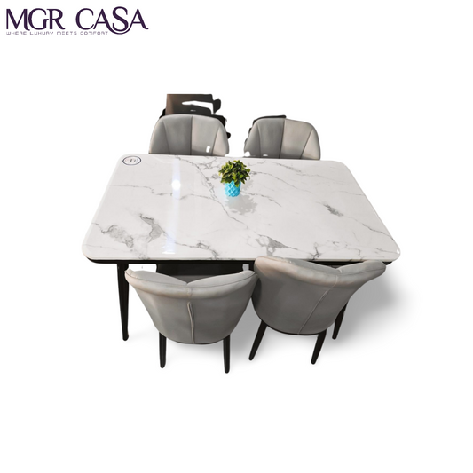 MGR MARBLE TOP METAL BASE 4 SEATER  IMPORTED DINING TABLE SET