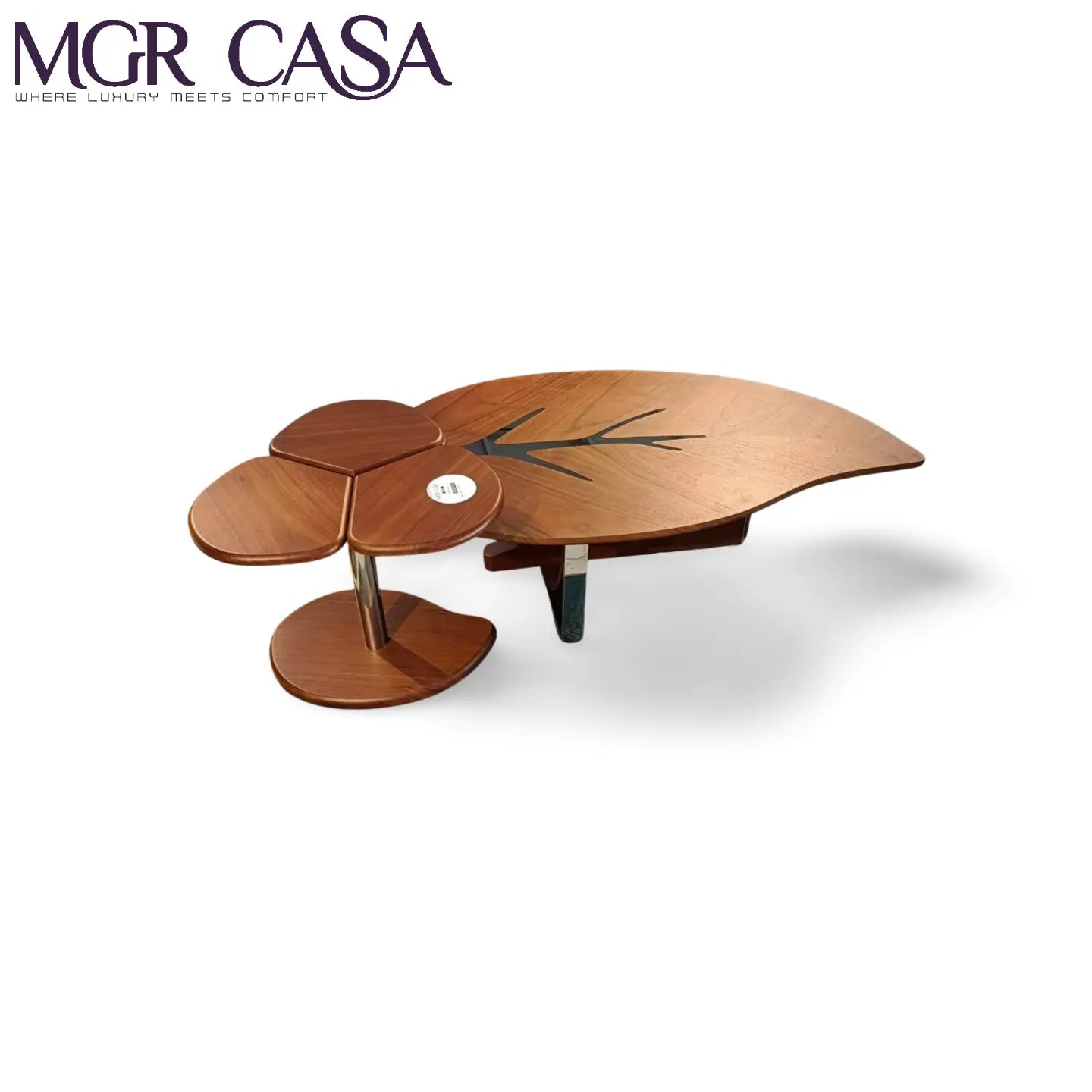 MGR UNIQUE LEAFE DESIGN  WOODEN TOP, METAL BASE SET OF TWO CENTER TABLE SET MGR CASA