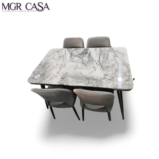 MGR MARBLE TOP METAL BASE 4 SEATER  IMPORTED DINING TABLE SET