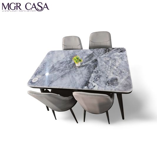 MGR MARBLE TOP METAL BASE 4 SEATER  IMPORTED DINING TABLE SET