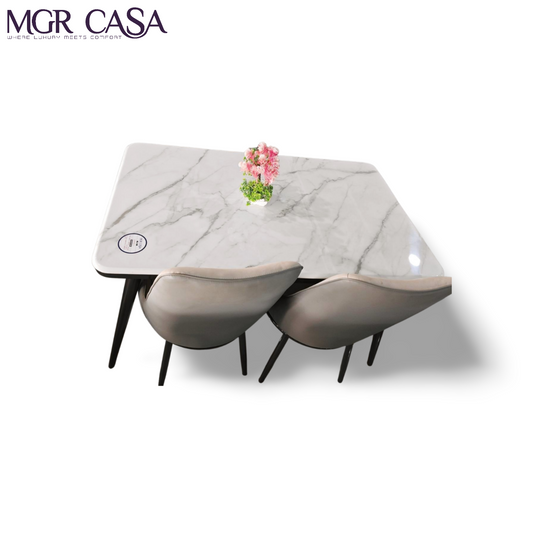MGR MARBLE TOP METAL BASE 4 SEATER  IMPORTED DINING TABLE SET