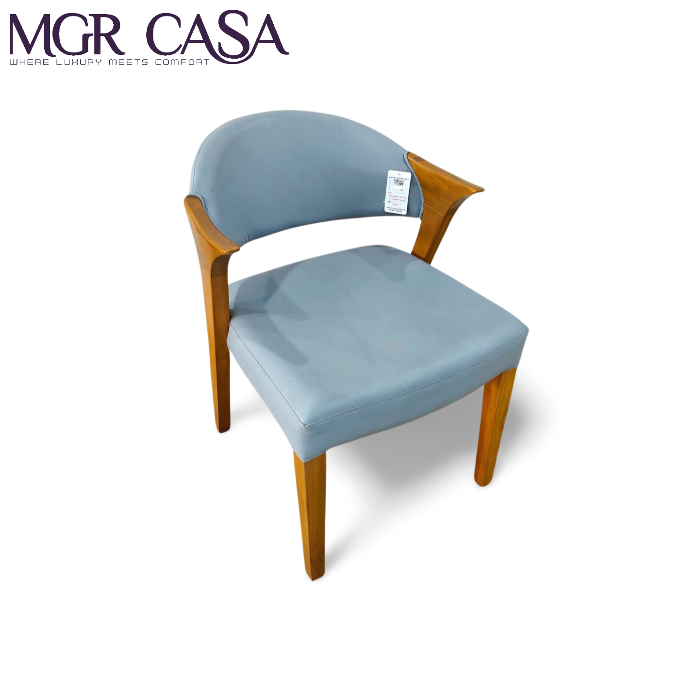 MGR TEAK WOOD FRAME CUSTOMIZABLE SHORT ARMREST DINING CHAIR