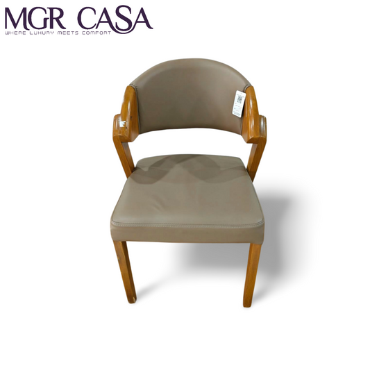 MGR TEAK WOOD FRAME CUSTOMIZABLE SHORT ARMREST DINING CHAIR