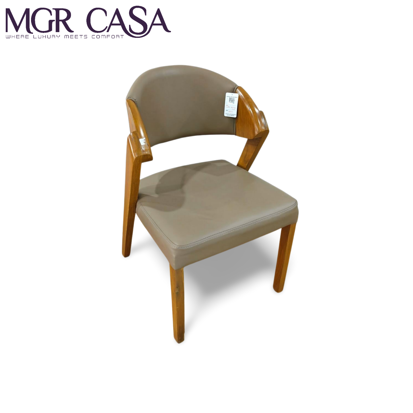 MGR TEAK WOOD FRAME CUSTOMIZABLE SHORT ARMREST DINING CHAIR