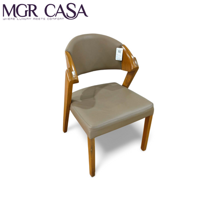MGR TEAK WOOD FRAME CUSTOMIZABLE SHORT ARMREST DINING CHAIR