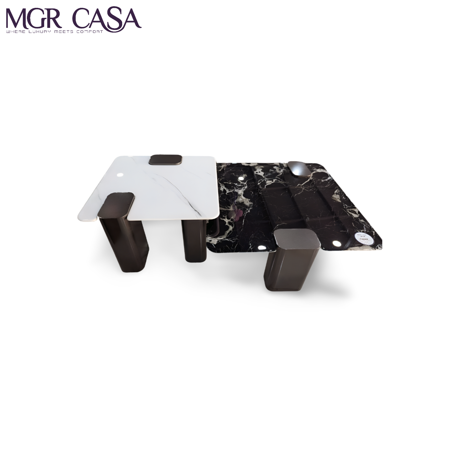 MGR MARBLE TOP BLACK AND WHITE COMBINATION METAL BASE  CENTER TABLE COMBO