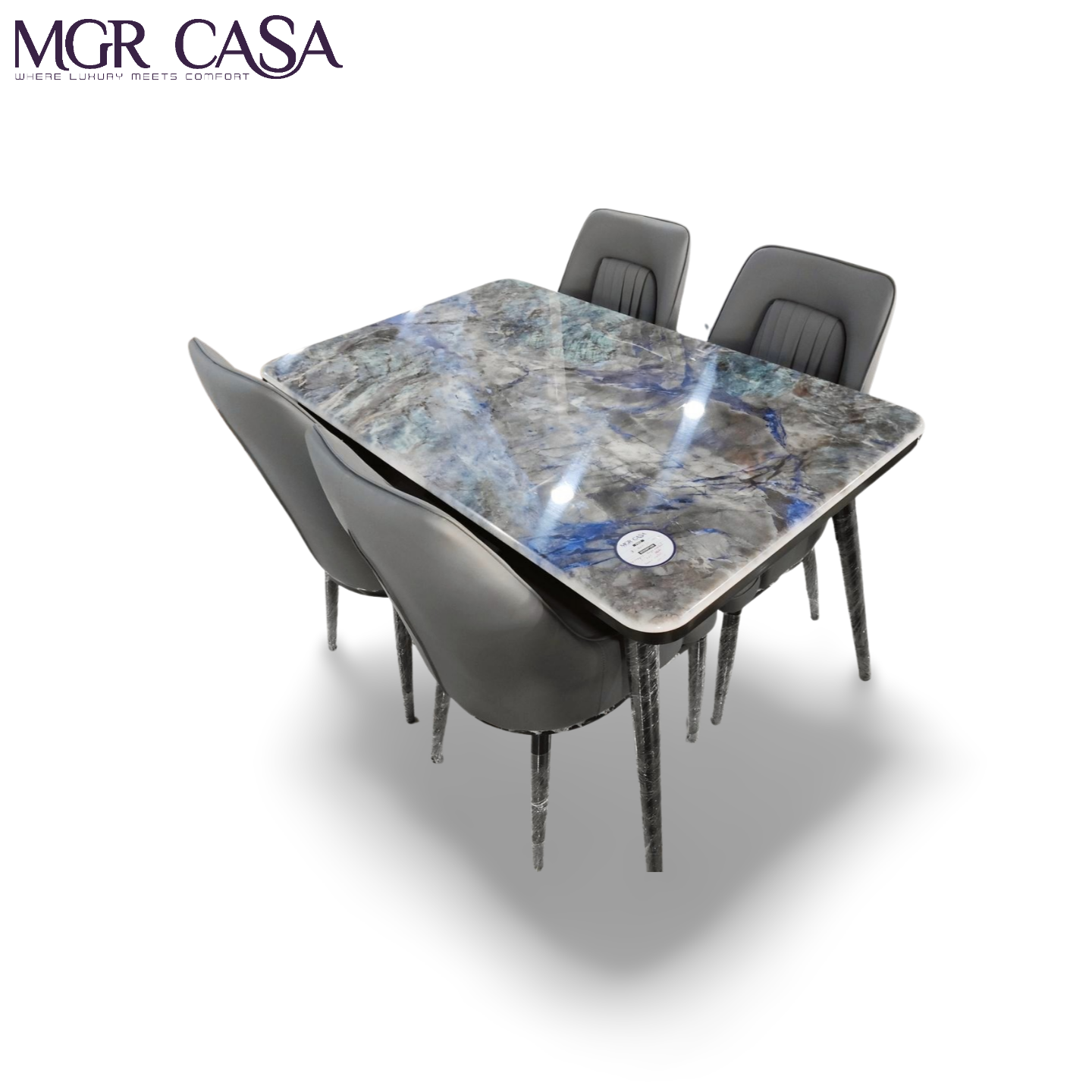 MGR MARBLE TOP METAL BASE 4 SEATER  IMPORTED DINING TABLE SET