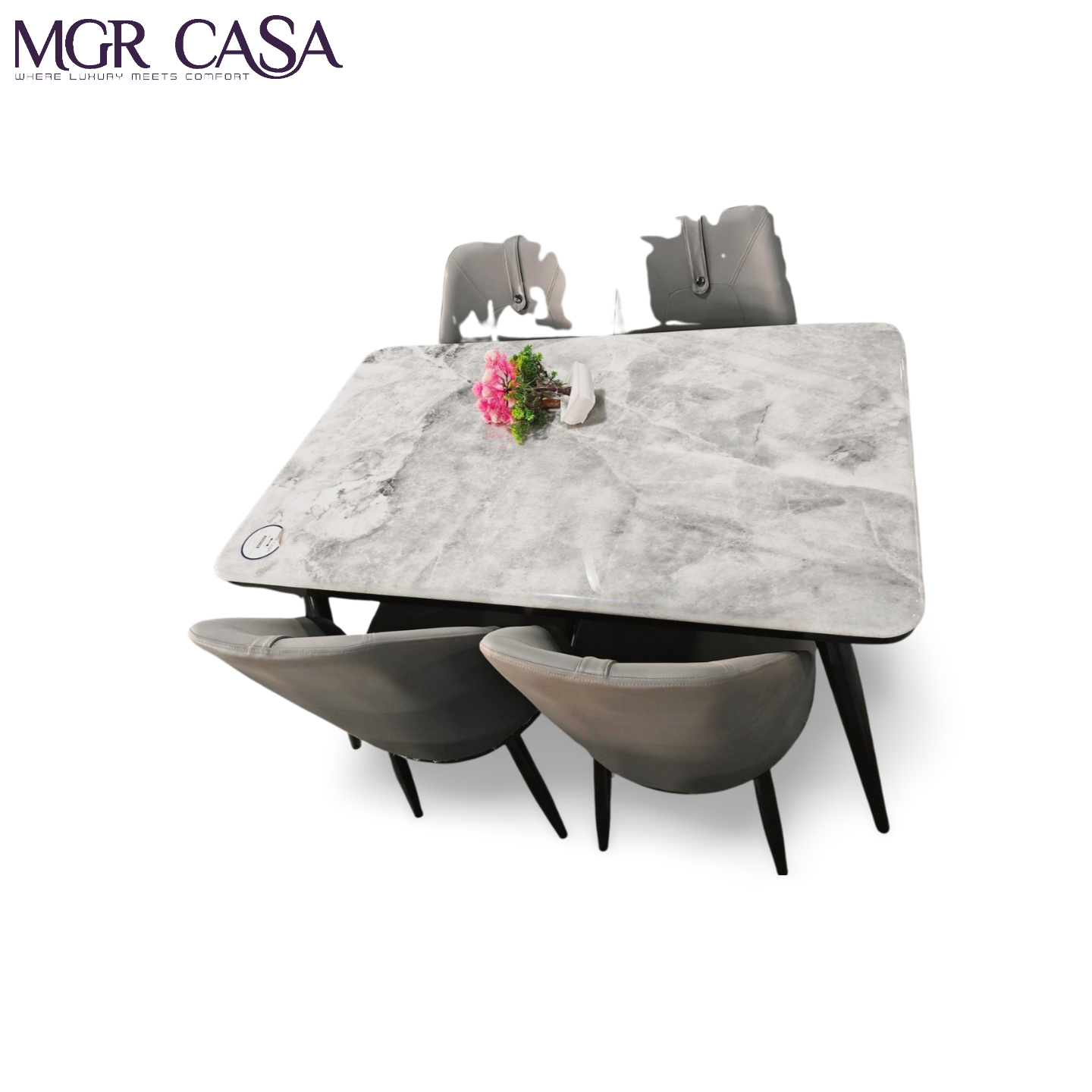 MGR MARBLE TOP METAL BASE 4 SEATER  IMPORTED DINING TABLE SET