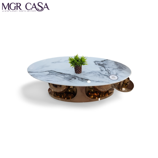 MGR MARBLE TOP SS PVD ROSEGOLD BASE CENTER TABLE SET