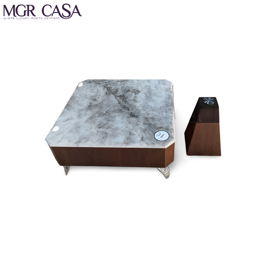 MGR MARBLE TOP WOODEN BASE WITH GLASS TOP WOODEN BASE SIDE TABLE CENTER TABLE SET