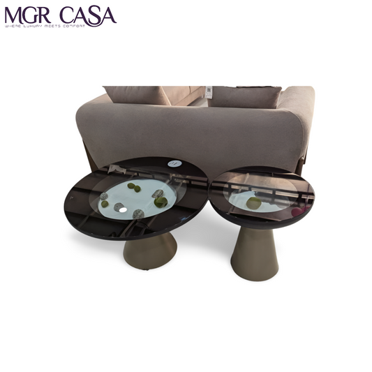 MGR TRASPARENT GLASS GARDEN LOOK METAL BASE COMBO SET CENTER TABLE