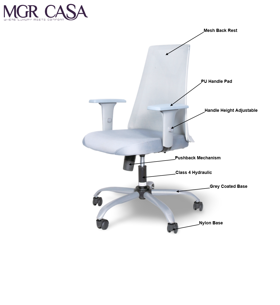 MGR LIBRA GREY MID BACK MESH OFFICE CHAIR