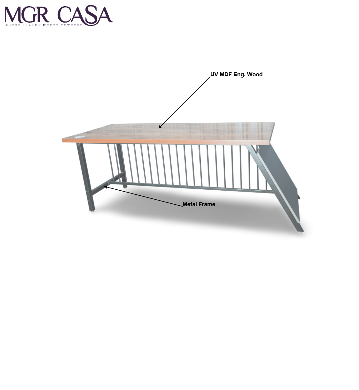 MGR UV COATED ENGINEERING WOOD TOP, METAL FRAME SIZE CUSTUMIZABLE OFFICE TABLE