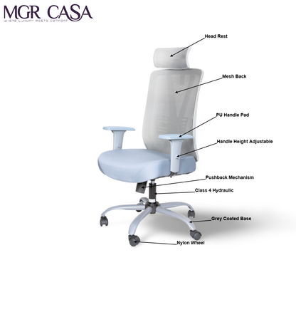 MGR MATEOR GREY HIGH BACK MESH OFFICE CHAIR