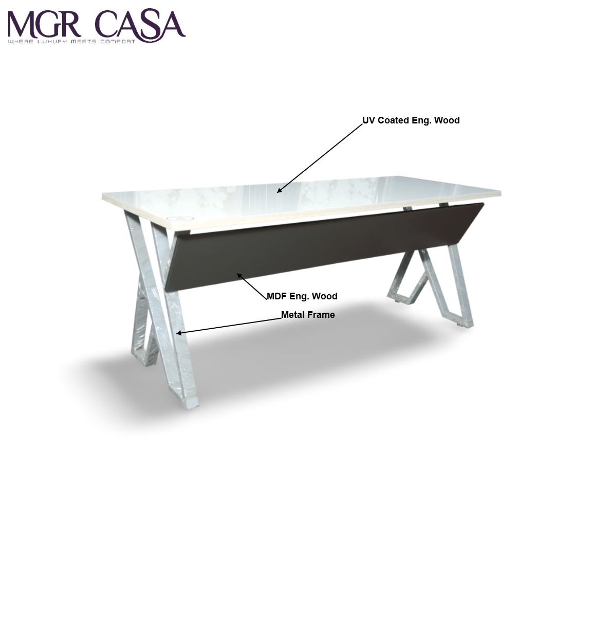 MGR UV COATED ENGINEERING WOOD TOP, METAL FRAME SIZE CUSTUMIZABLE OFFICE TABLE