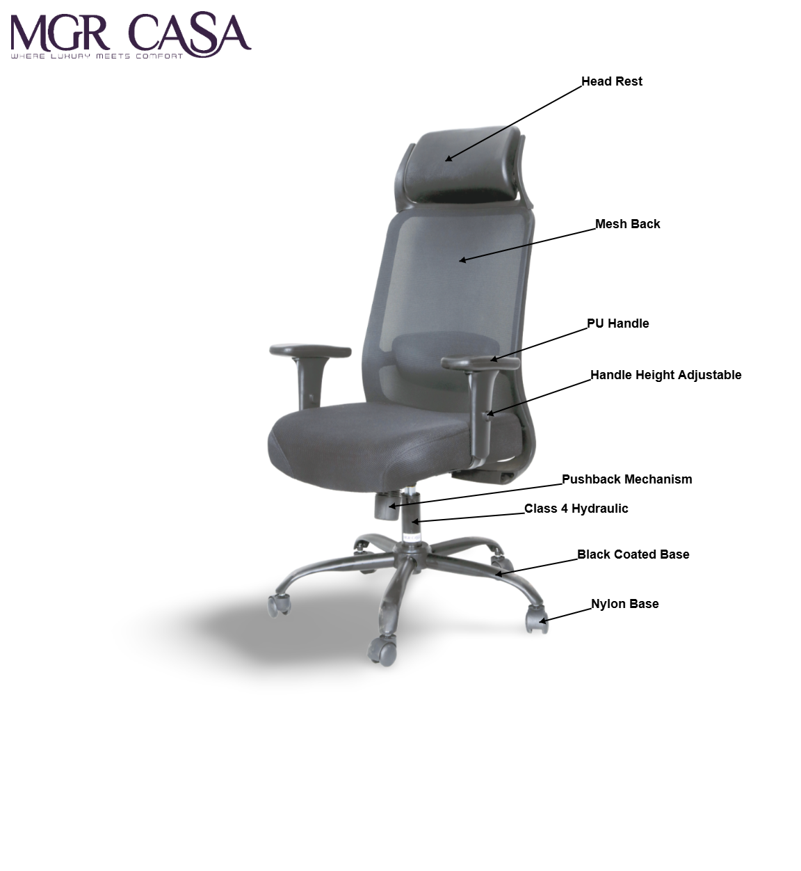MGR ORION BLACK HIGH BACK MESH OFFICE CHAIR